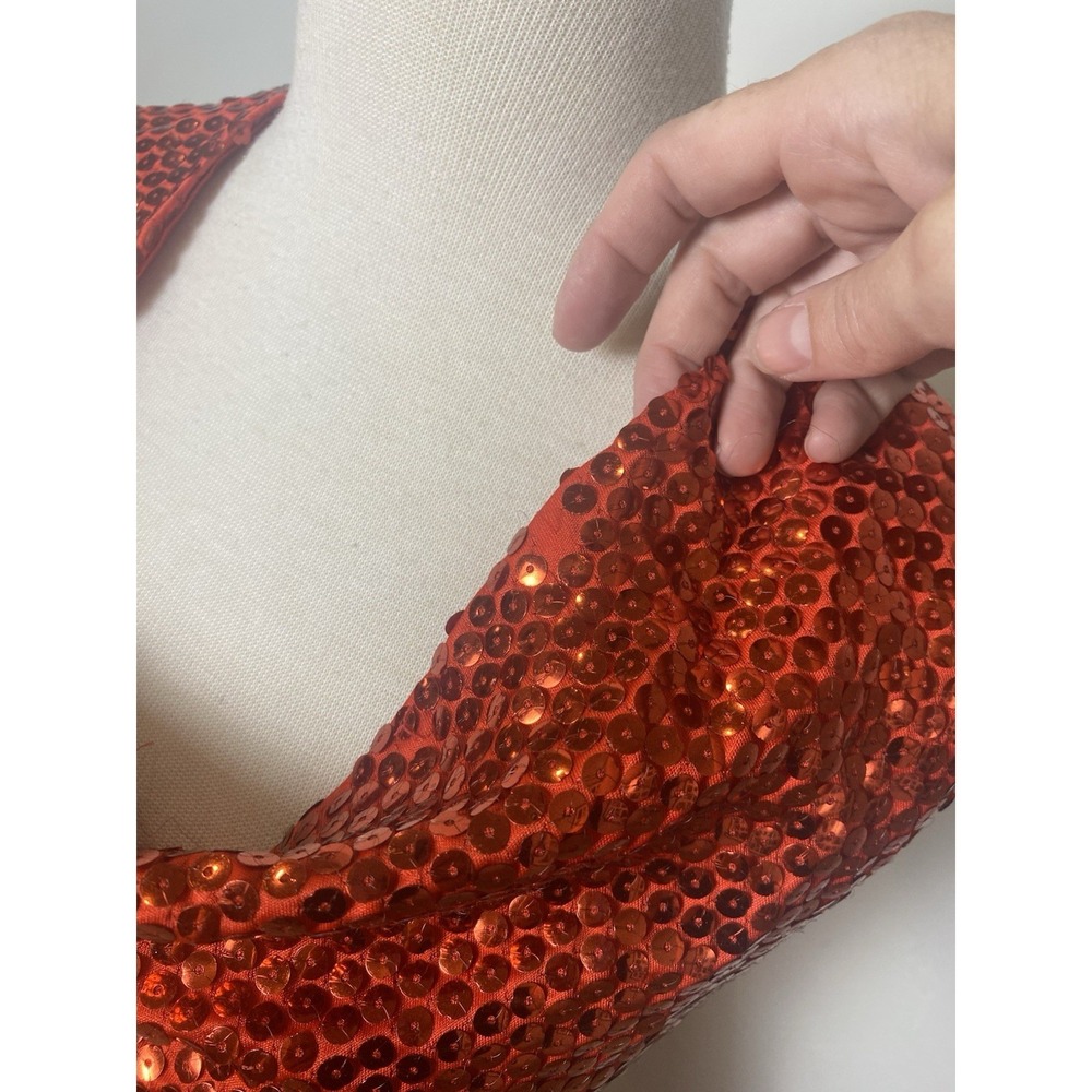 VTG 70's Red Sequined Fitted Halter Gown Dress S Women's Party Formal Cocktail - Picture 8 of 13